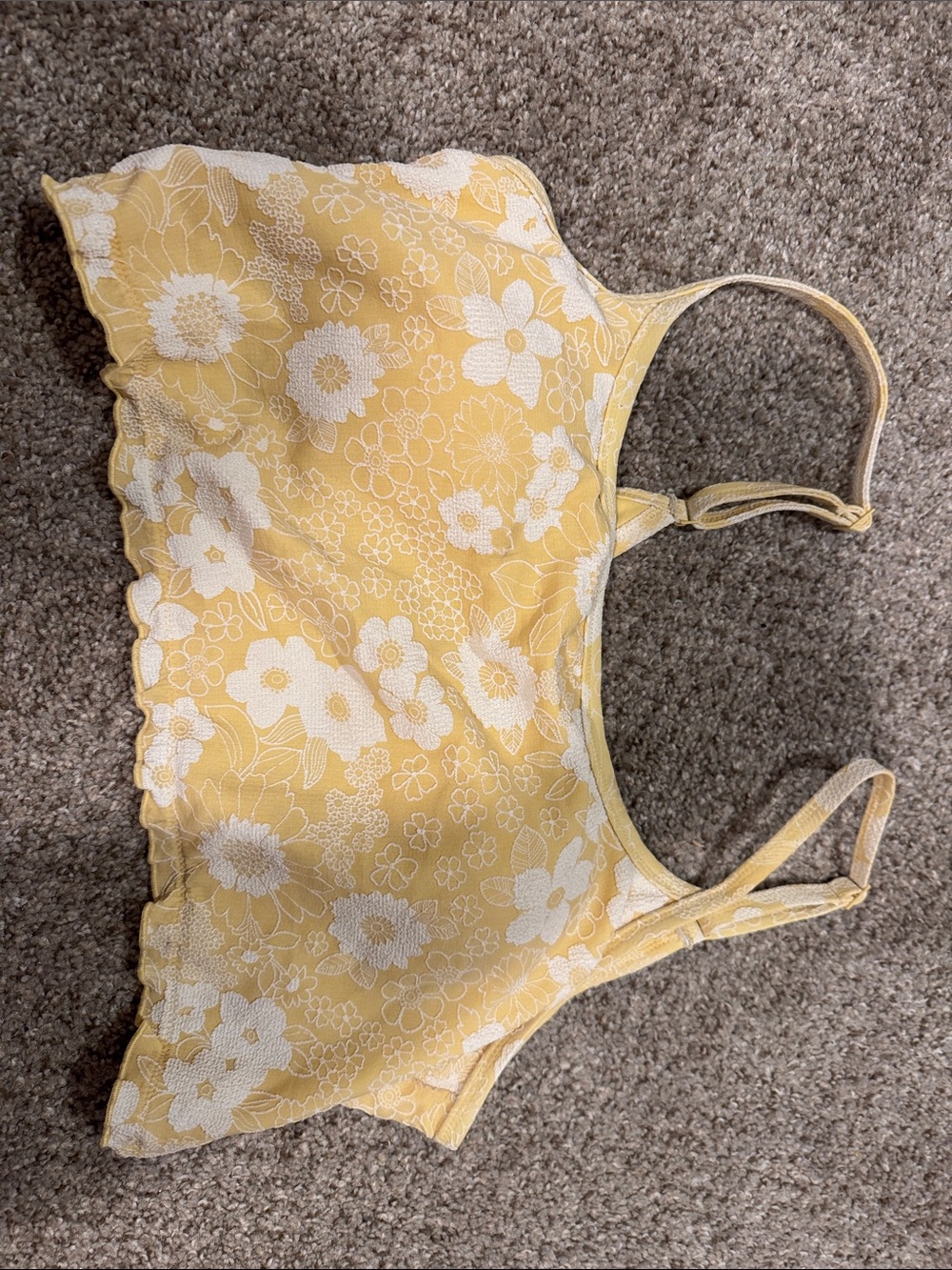 aerie Yellow & White Floral Ruffle Bikini Top